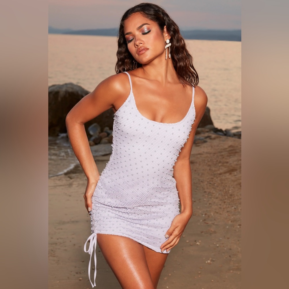 Oh Polly DUSK Beaded Crochet Mini Dress in Lilac - Size 4